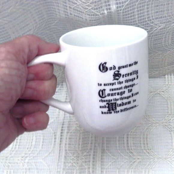 White Ceramic Coffee Mug with Serenity Prayer and Native American Girl Handmade - Picture 6 of 8